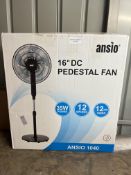 ANSIO Pedestal Fan with Remote Control-5 Blades -12 Speed Settings-16 inch. RRP 3&(.99 - Grade U