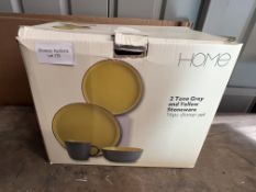 Home Two Tone 16 Piece Dinner Set - Yellow & Grey. RRP £29.99 - Grade U
