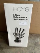 Home 8 Piece Hollow Handle Knife Block Set - Black. RRP £30.00 - GRADE U