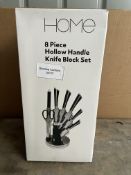 Home 8 Piece Hollow Handle Knife Block Set - Black. RRP £30.00 - GRADE U