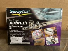 Spraycraft Gravity Feed Airbrush and Compressor Kit. RRP £99.99 - GRADE U