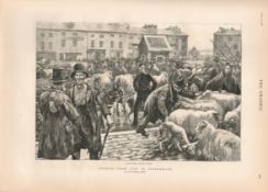 Studies Of Irish Life Cattle Fair Galway 1888 Antique Newspaper