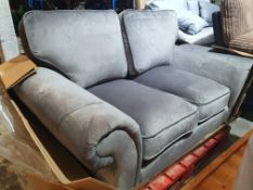 (P) RRP £789. Bianve Smooth Velvet Grey 2 Seater Sofa. New Item In Factory Packaging (Packaging Ope