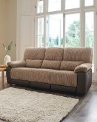 (P) RRP £979. Harlow Fabric / Faux Leather Recliner 3 Seater Sofa Natural (XO843PS). (W190x D95cm