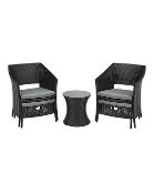 (P) RRP £399. Darwin Bistro Lounge Set Black (OS883NW). Chair: H78 x W66 x D55cm / Footstools: H34