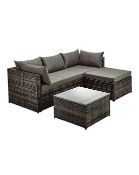 (P) RRP £399. Cadiz Rattan Corner Sofa Grey (FW022). H36 x W64 x D64cm / Stool: H 35 x W 69.5 x D 7