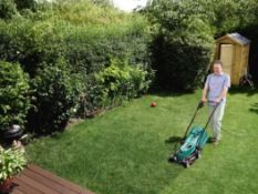 (2E) RRP £135. Bosch Rotak 34-13 Corded Lawnmower. Contents Appear As New, Clean.