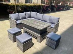 The Miami Rise & Fall Corner Sofa and Dining / CoffeeTable Set in Multi Grey Rattan The Multi Grey