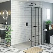 RRP £289. Mode Designer 900 x 1950mm Black framed Wet Room Glass Panel. 8Mm Thick. BK251B90. 244362