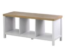 (P17) RRP £50. Clever Cube 1x3 Storage Unit with Legs - Oak & White. SKU: 493995. (1109 x 390 x 49