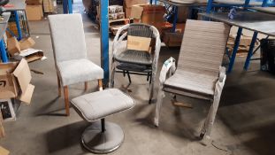 (8A) 6x Items. 2x Bistro Black Rattan Effect Stackable Chair. 2XStackable Chair. 1x Marcy? Dining C