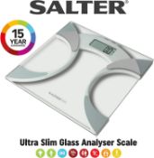 (9A) Lot RRP £64. 3x Salter Digital Scale. 2x Ultra Slim Glass Analyser Scale RRP £24.99 Each. 1x C