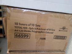 100 X Concord A4 1-20 Dividers Polypropylene Coloured