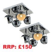 Pack Of 2 Modern 4 Light Spot Square Ceiling Light