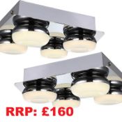 Pack Of 2 Modern Led 4 Light Bathroom Ceiling Light