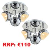 Pack Of 2 Modern 3 Light Spot Low Ceiling Lights
