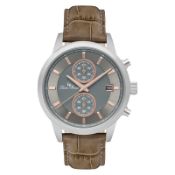 Jam Tangan Pria Lucien Piccard Clark LP-28003C-014RA-BRW Chronograph Grey Dial Brown Leather
