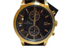 Lucien Piccard Clark LP-28003C-03-YA-BRW Chronograph Black Dial Black Leather