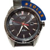 Pulsar PX3171 100M Black Dial Solar Mens Dress Watch Stainless Steel