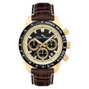 Pria Lucien Piccard LP-28018C-YG-01-BRW Heston Chronograph Black Dial Brown Leather Strap