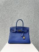 HERMES Birkin 30 Blue Electric Togo Leather GHW Hand Bag