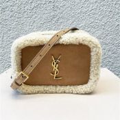 YVES SAINT LAURENT Lou Shearling Suede & Leather Hand Bag
