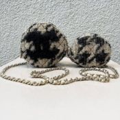 CHANEL Chanel Tweed Shearling Round Clutch With Chain And Coin Purse Bag