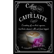 Caffe Latte Classic Pub Coffee Range Large Metal Wall Art.