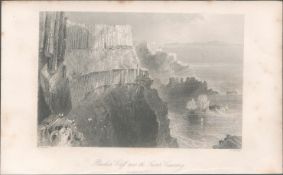 Antique Engraving 1850’s Pleaskin Cliff Giants Causeway