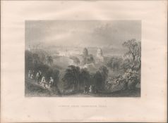Greenwich Park London Antique 1842 Steel Engraving.