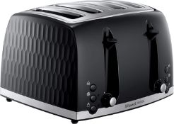 (6F) Lot RRP £65. 2x 4 Slice Toasters (Both Units Appear As New – No Box). 1x Russell Hobbs Black (