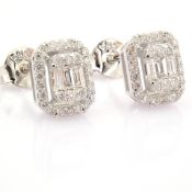 IDL Certificated 14k White Gold Baguette Diamond & Diamond Earring (Total 0.34 ct Stone)