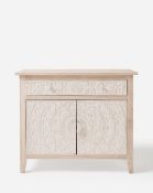 RRP £359. Anya Carved Assembled 2 Door 1 Drawer Compact Sideboard White Wash. (H75 x W90 x D40cm).