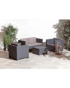 RRP £479. Rattan Effect Lounge Set. Armchair: H79 x W74 x D66cm. Sofa: H79 x W132 x D66cm. Table: H