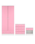 RRP £239. Florida 3 Piece Bedroom Set Pink. (1 Drawer Side, 4 Drawer Chest, 2 Door 1 Drawer Wardro