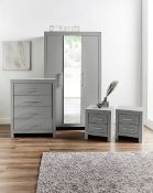 RRP £609. Dakota 4 Piece Bedroom Package (2x Bedside, 4 Drawer Chest, 3 Door Wardrobe) Cool Grey. B