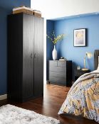 RRP £199. Darwen 3 Piece Bedroom Package Black Ash Effect. (Bedside, 3 Drawer Chest, 2 Door Wardrob