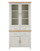 RRP £599. Norfolk Two Tone Grey / Oak and Oak Veneer Tall Display Unit (H.192 x W.95 x D.33cm). Dra