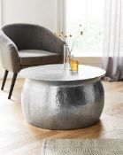 RRP £219. Aula Hammered Metal Coffee Table Silver. (H.43 x W.79 x D.79cm). IX172.