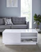 RRP £189. Saskia High Gloss Storage Coffee Table White. (H40 X W108 x D65cm). JG435PS.