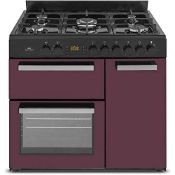 Brand New New World 90cm Triple Cavity Burgundy Dual Fuel Range Cooker NW90DF3BU - REF No 42