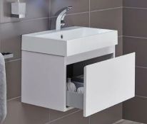 Mino 600mm Basin & Wall Mounted Vanity Unit - White Gloss. Includes Basin. Accessories Not Included