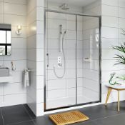 RRP £229. 1200mm x 8mm thick rectangular framed sliding shower door in silver. 1950Mm tall