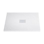 RRP £225. High Quality Stone Resin, Low profile Shower Tray With Square Chrome Grate & High Flow Wa