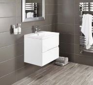 RRP £299. Vermont 600mm Wall Mounted Vanity Unit In Gloss White. 600MmW x 450mmD. Appears Brand New