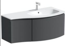 RRP £300. Mode Harrison slate gloss grey right handed wall hung vanity unit. 1000mm. No Basin.