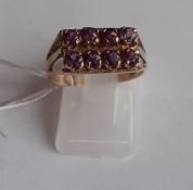 Gold. 9ct. Gold Ring Amethyst Gemstones. 3.1g. Size P1/2
