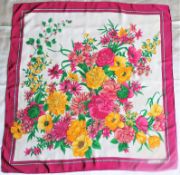 Vintage Dior Silk Scarf Floral Pattern with Dior Logo Border