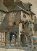 Water Colour the village signed Celia Lewis set with large Gilt Frame