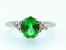 Certified 1.58 ct Natural High Quality Emerald and Diamonds 18K White Gold Ring